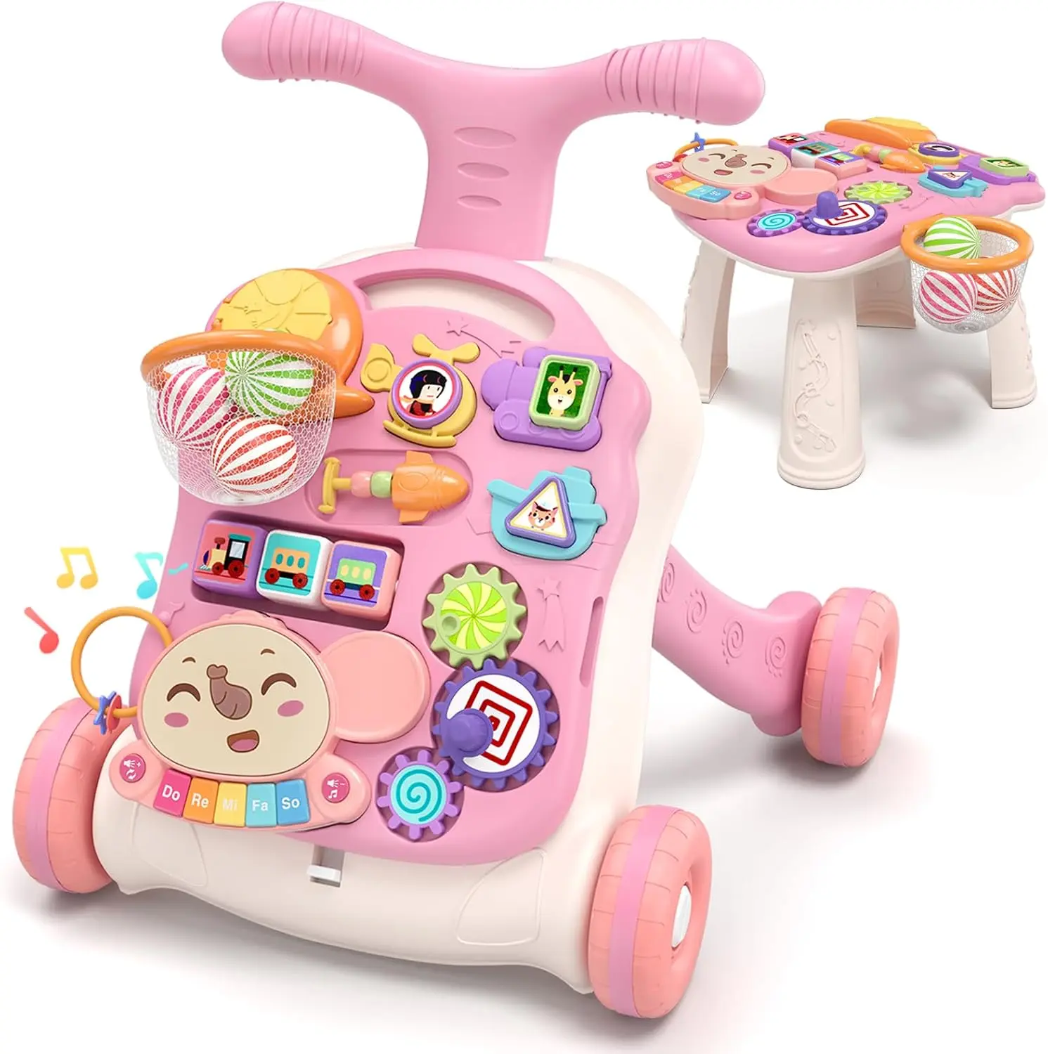 3 in 1 Baby Walker and Activity Center for Girl, Learning to Walk, Sit to Stand, Early Educational Push Toys with Music Panel for Infant Toddler 12+ Months