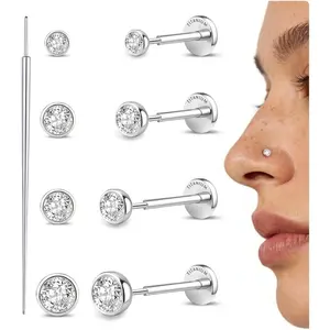 4 Pairs 16G/18G/20G G23 Titanium Nose Studs Threadless Flat Back Earrings Hypoallergenic : Flatback Earring Tiny CZ Cartilage Helix Tragus Conch Small Lip Labret Piercing Jewelry for Women Men