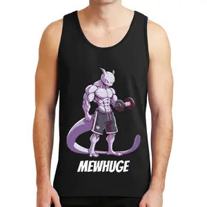 Mewhuge Anime Gym Tank Top, Funny Workout Tank, Classic Retro Training Tank, Vintage Strength Tank, Retro Bodybuilding Gym Tank Top For Anime Fans