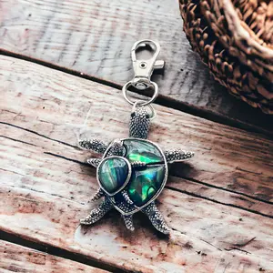 Turtle with Baby Purse Charm with Abalone - Coastal Accessory