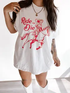 Ride or Die Western Cowgirl Tee | Bohemian Retro Vintage Comfort Colors Graphic Tee | Retro Graphic Tee | Grunge Hippie Boho Graphic