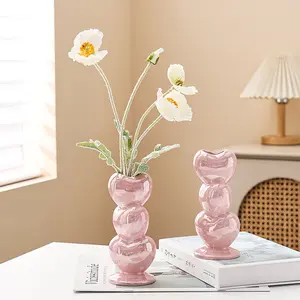 Creative Ceramic Heart Layered Vase for Flower Arrangement Nordic Style Flower Pot Home Hotel TV Cabinet Decorative Ornament