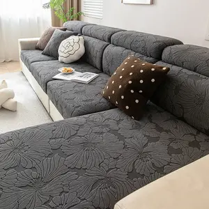 Elastic Sofa Cover with Floral Pattern, Thickened Plain Color Design, Suitable for Pets, All Seasons, Fits 1-4 Seater Sofas, Elastic Sofa Slipcover