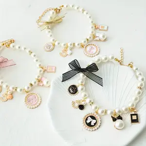 Fashion Charms Faux Pearls and Bow Pet Necklace - 3 Colors