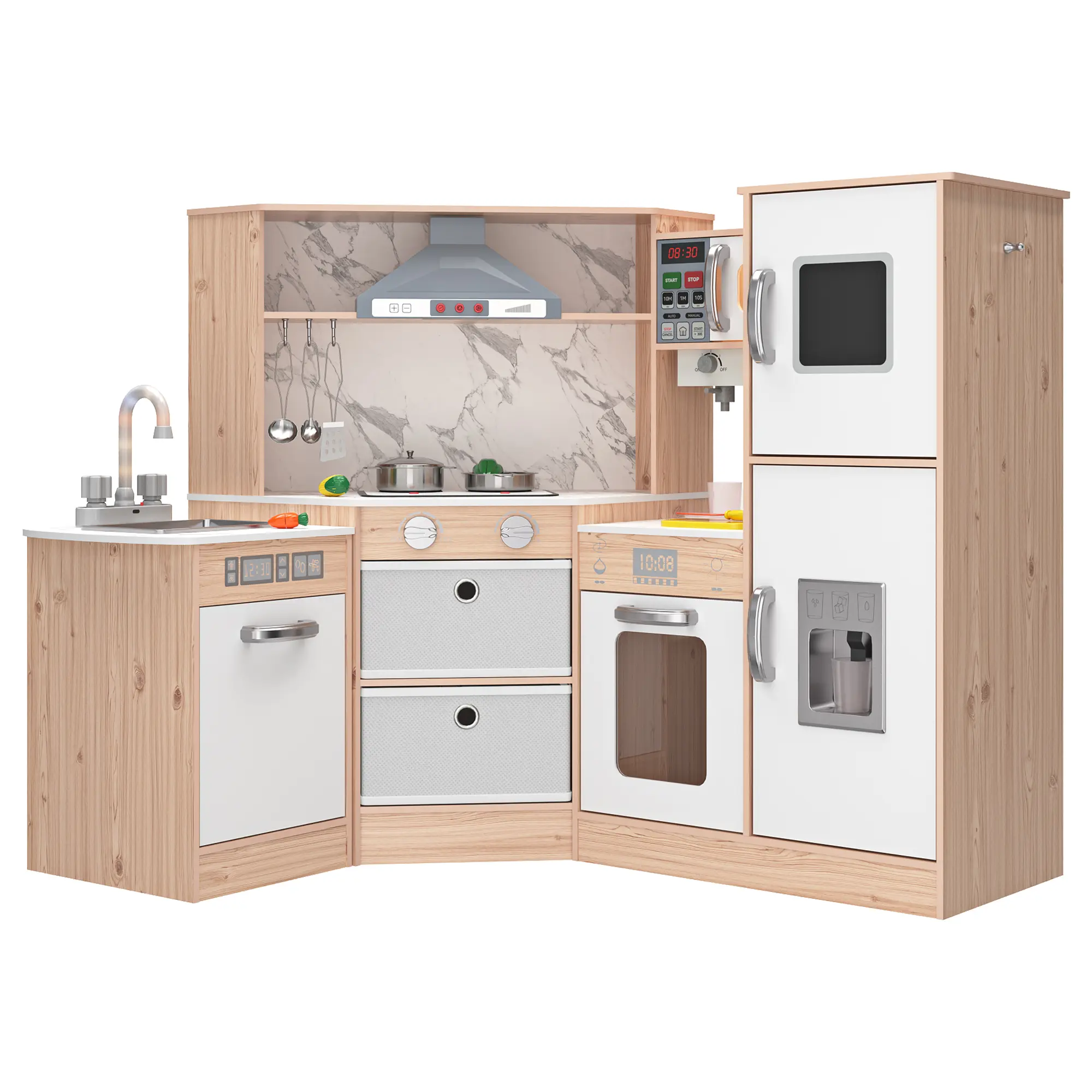 NOVAMAISON Unisex Wooden Toddler Kitchen Playset for Kids - White, 2 Color Options - Lights & Sound - Stove, Oven, Sink, Ice Maker - Age 3+ - Ideal Gift (Toys & Hobbies, Classic & Novelty Pretend Play Accessories, Kitchen Play Set) familyfun