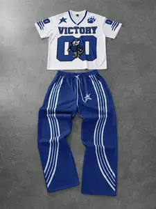 Men Short Sleeve Letter Print T-Shirt and Pants Set Outfit, Fitted Casual Menswear Tracksuit for Fall and Winter, Stylish Two Piece for Boyfriend Gift