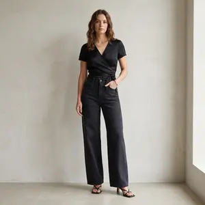 Women's Baggy Denim Jeans with Adjustable Cinch Waist – Trendy Relaxed Wide Leg Pants