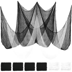 6Pcs Halloween Gauze Cloth, Creepy Cloth, 30×72 Inch Creepy Fabric Halloween for Haunted House Supplies, Party Outdoor, Indoor (4 Black+2 White)