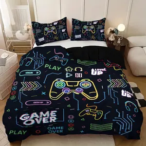 Teen Bedding Set with Game Controller Pattern, Perfect Bedroom Decor, Soft and Stylish, Includes 1 Fitted Sheet and 2 Pillowcases, Bed Sheets Set