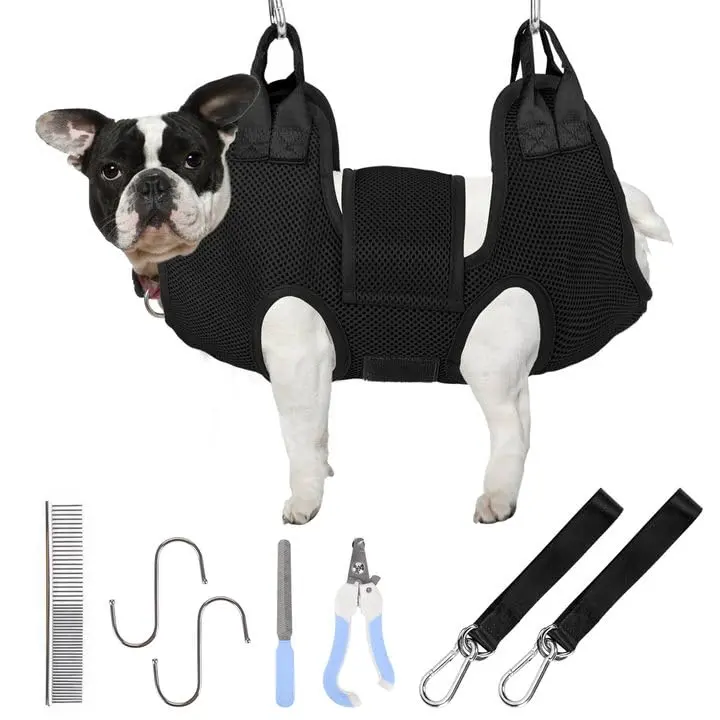 Small Dog Grooming Hammock Bundle - Universal Double-Layer Hanging Harness Sling, Grooming Accessories for Nail Trimming, Claw Care