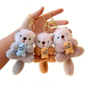 Cute Otter Fuzzy Keychain Pendant & Bag Accessories, Animal Lover Gift Idea, Perfect for Bags & Backpacks, Unique Design for Daily Use