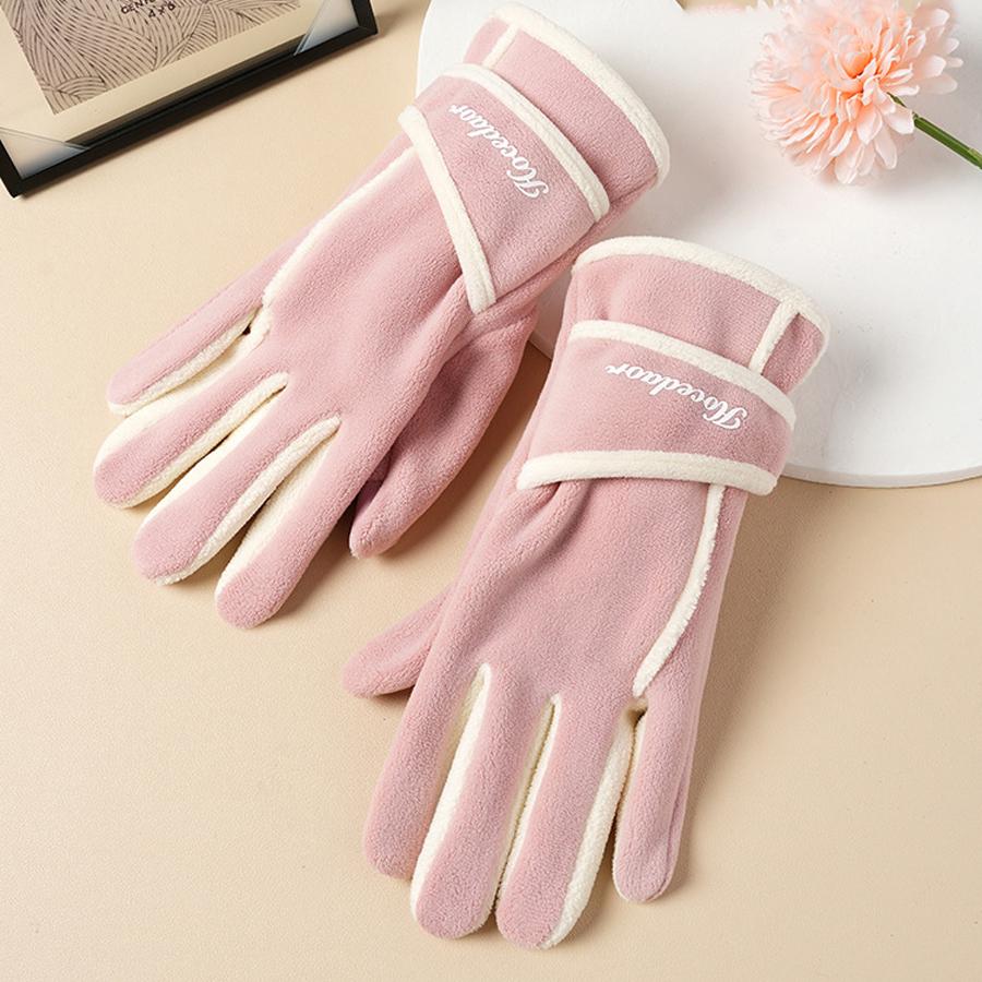 Women's Color Block Fleece Winter Gloves - Soft, Warm, Touch Screen Compatible for Driving (Sports & Outdoor Accessories)