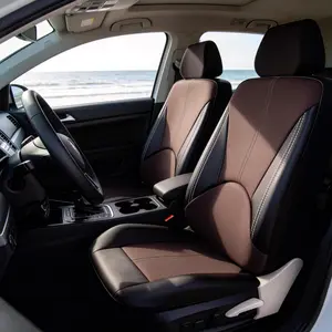 Sport Contrast Stitch Leather Car Seat Covers 5-Seat, Breathable Hole Design, All Season Universal Fit, Easy Clean Auto Seat Protectors