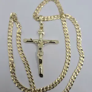 CHRIST ON THE CROSS Fashion  Cuban link style necklace gold-plated 24"inches stamp Big pendant