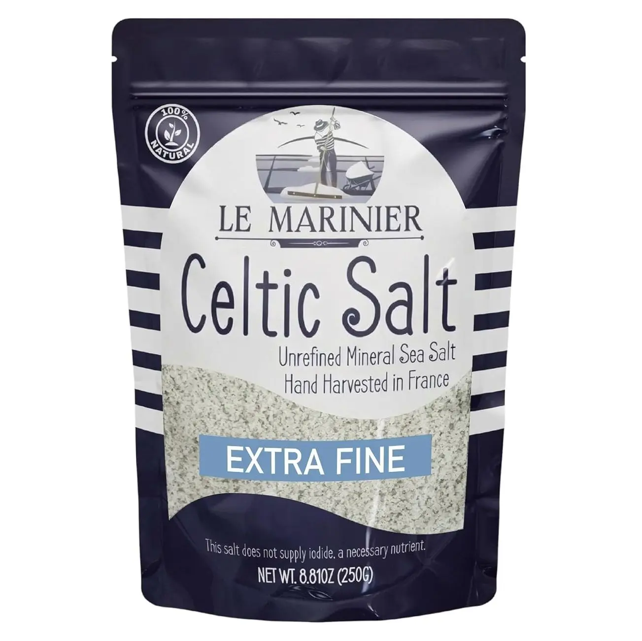 Le Marinier French Sea Salt Extra Fine, 8.81oz – 0.6lb. Celtic Salt Organic- 100% Natural, Mineral Rich, Unrefined, Hand Harvested (0.6lb Extra Fine)