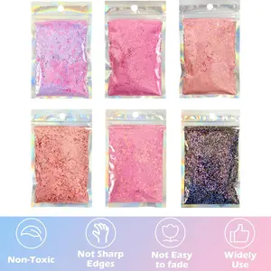 Vibrant 6 colors holographic block glitter, 29g per bag of craft glitter, 3D holographic nail glitter ultra-thin glitter shape nail glitter art decoration, face, body, nail stickers and DIY crafts