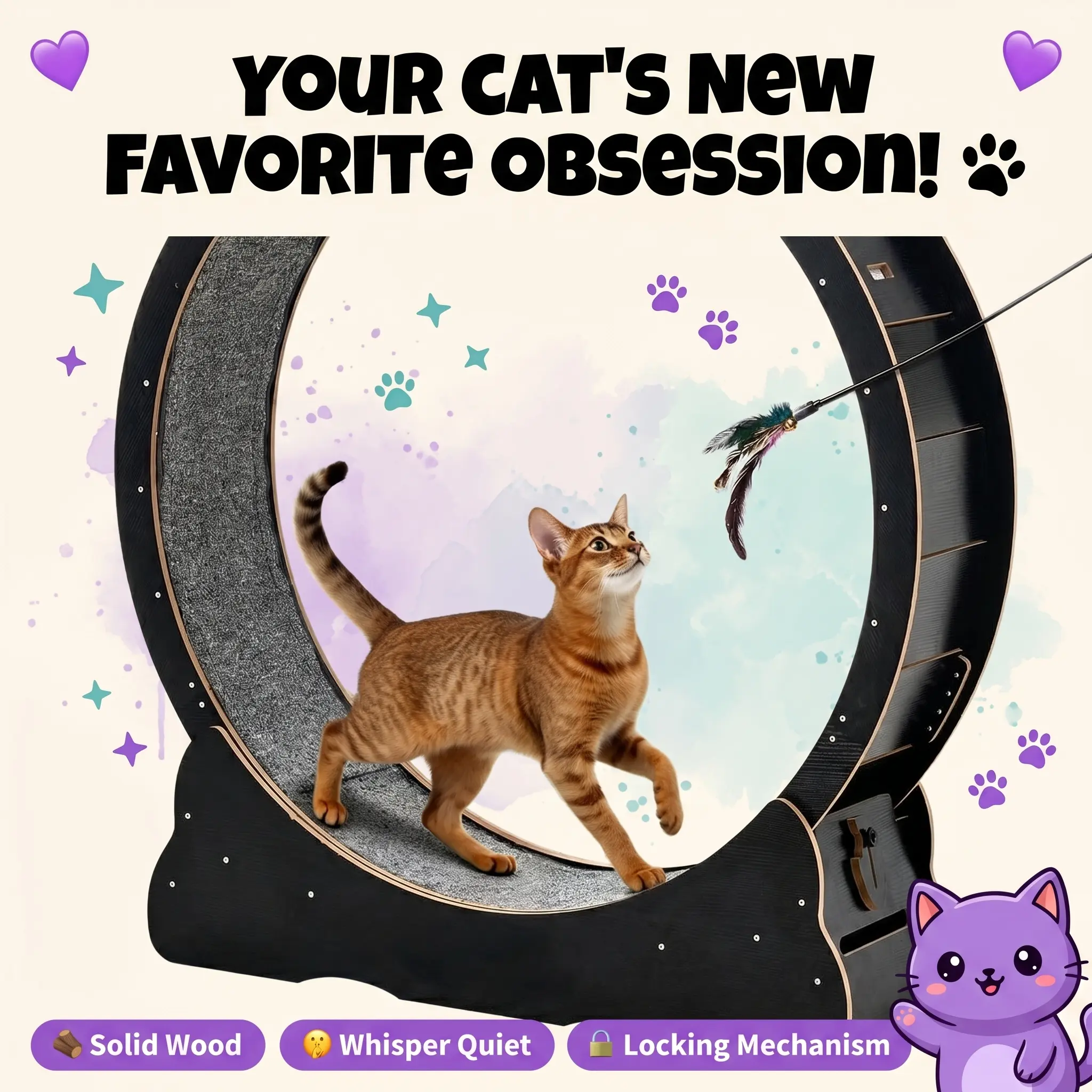PawSquad 48" Cat Exercise Wheel — Keep Your Indoor Cat Active & Happy