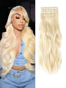20Inch Clip in Hair Extension for Women 4PCS Long Wave Platinum Blonde Wavy Synthetic Hair Clip on Hair Extensions Daily Use