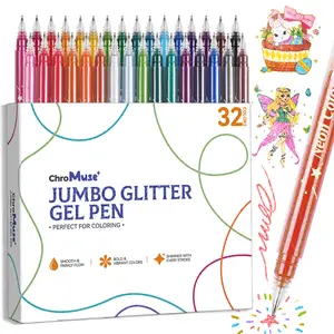 11x More Ink - Jumbo Glitter Gel Pens (32 Pack), Metallic Sparkle for Coloring Books & Art Supplies, Card Making, DIY Crafts, Non-Toxic Art Supplies - ChroMuse