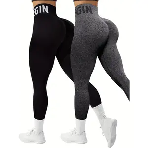 2PackSeamlessHighWaistSportsLeggings,KnitHighStretchLetterPrintYoga
