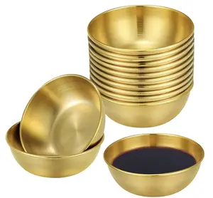 Premium Gold Stainless Steel Bowls 13oz Korean Style Serving Dipping Bowls for Home Kitchens & Restaurants Versatile Compact Design Rust Resistant Dishwasher Safe Set of 10 Tableware