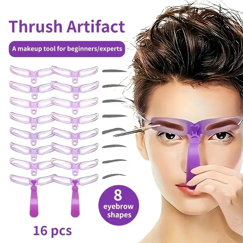 Thrush Artifact Makeup Eyebrow Shaping Tools Miracle Set 8+12pcs Smooth Rigid Plastic Stencils for Precise Brow Sketching Natural Look 16pcs 3D Design TIme Saving Fast Delivery