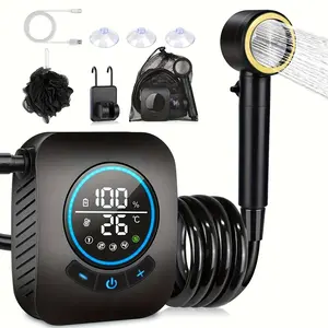 Portable Shower Rechargeable Camping Shower Pump with Bath Sponge Waterproof Rating Ideal for Outdoor Camping Travel Car Washing Pet Bathing and Plant Watering