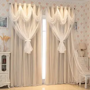 Dreamy Girl Full Blackout Curtains, Window Curtain, Double-layered yarn with skirt hem,Korean Style Drapes with Skirt Hem, Top Hole Hanging Design, Ideal for Dining Room, Living Room, Bedroom, Room Decor Curtain