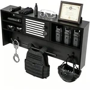 Wall‑Mounted Lockable Storage Organizer, 35.5×14.5×3.9 Inches, Wall‑Mount Police Gear Rack, Ideal for Home, Kitchen, Bar and Police Department, Features Shelves, Hooks and Secure Compartment