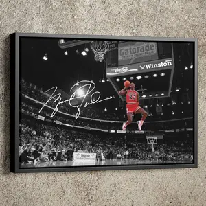 Michael Jordan Autographed Poster, Basketball Painting Hand Made Posters, Wall Art Man Cave Gift Home Decor