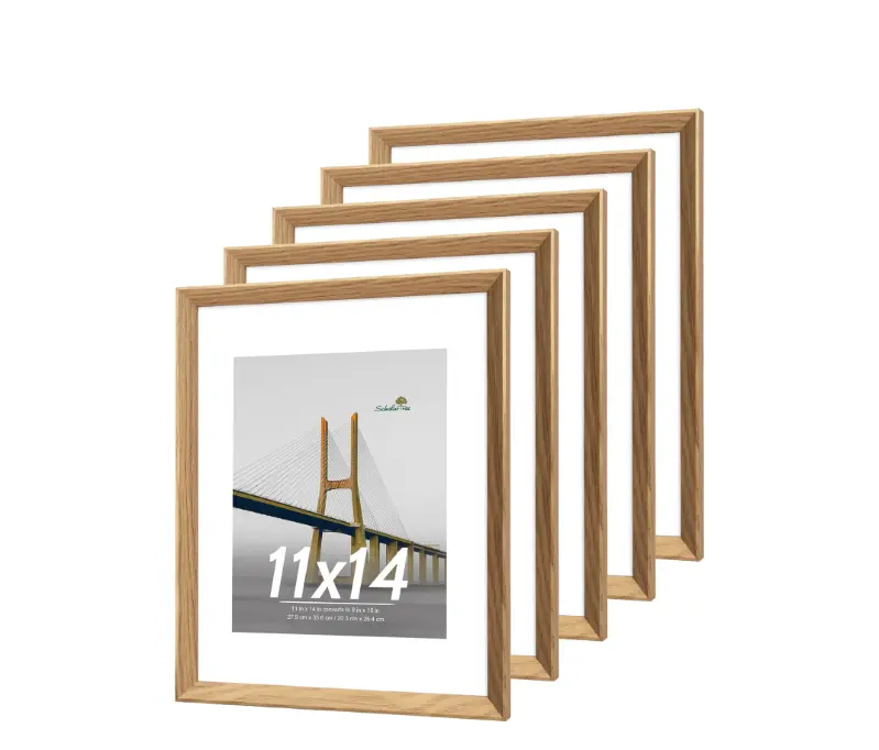 Scholartree  5 Pack 11x14 Wooden Picture Frames, Rustic Beige Wall & Tabletop Photo Frames, Matted to 8x10, Shatter-Resistant Plexiglass, Horizontal & Vertical Display