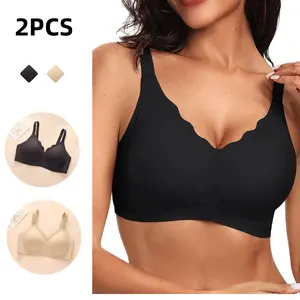 FZD 1/2PCS EssElegance Women Seamless Bras No Underwire Scalloped Push Up Bras Soft Wireless Comfort Bralettes Full Coverage Everyday Bra Womenswear Adjustable TK113 dealsforyoudays