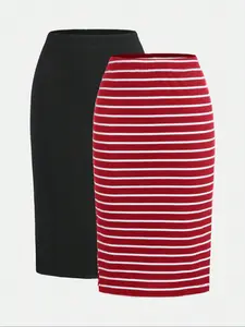 Women's Elastic Waist Casual Long Skirt Set, Business Style, Comfortable & Stylish Design, Perfect for Daily Wear & Office