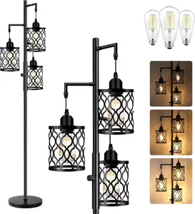 Dimmable Farmhouse Floor Lamp, Industrial Floor Lamp for Living Room with 3 X 6W LED Bulbs, 3 Light Rustic Standing Tall Lamp for Bedroom, Office, 68"