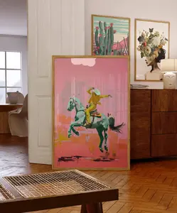 Surreal Cowboy Wall Art, Modern Western Canvas, Trendy Home Décor