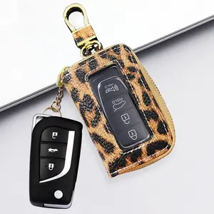 PU Leather Leopard Print Car Key Case, Car Key Protector, Anti-Loss Scratch-Resistant Key Holder, Visible Button Design, Universal Fit, Perfect Gift