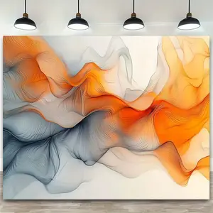 1pc Super Large Abstract Wave Tapestry - Vibrant Orange, White, and Gray Polyester Wall Hanging for Living Room, Bedroom, or Party Decor, 59x39 Inches, Party Backdrop | Modern Wall Art | Smooth Texture, Abstract Wall Art