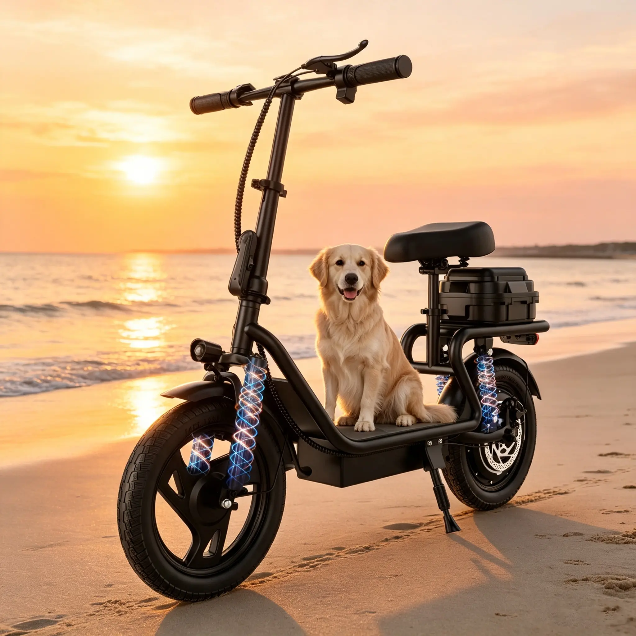 Adult Foldable Electric Commuter Scooter with Seat, 500W Brushless Motor, 48V 10.4Ah Battery, Up to 49 mi Range, 22 MPH Top Speed, 14" Tires, Dual Suspension, LCD Display, Rear Basket, 265 lbs Load Capacity