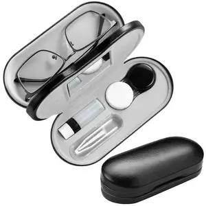 2 in 1 Contact Lens and Glasses Case,Double Sided Contact Lens Travel Kit,Includes Built-in Mirror Tweezer Remover and Contact Lens Solution Bottle Storage for Travel Outdoors Daily Use