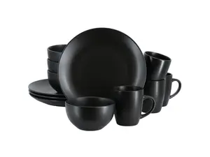 Gibson Home Everyday Plus 12 Piece Round Stoneware Dinnerware Set in Black