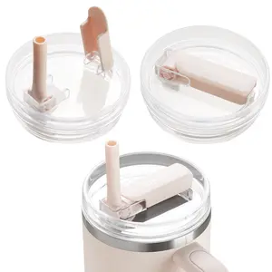 DIPESI Light Pink Machine Washable 40oz Insulated Tumbler Lid Replacement, compatible with Stanley Quencher tumblers, leak-proof and spill-proof lid, flip-top straw cup accessory.