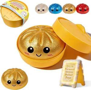 [Blind Box] 2026 New Glitter Dumpling Squishy with Steamer Box | Soft Sensory Fidget Steamed Bun Squeeze Tool for Adult Stress & Anxiety Relief, Home Office Party