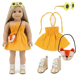 Fashion Doll Clothes Set, Halter Short Dress, Buckle Boots, Daisy Sunglasses, Fox Backpack, Fits 18 Inch Dolls