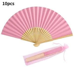 10Pcs Folding Fans with Multiple Colors Available, Solid Color Wedding Paper Fans with Bamboo Ribs, Hand Fans for Party Decoration, Bridal Shower & Wedding Gift Ornaments, Wedding Decoration