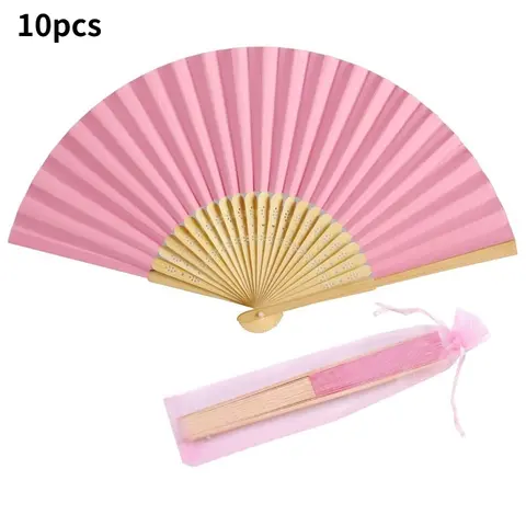 10pcs Folding Fans with Multiple Colors Available, Solid Color Paper Fans with Bamboo Ribs, Hand Fans for Party Decoration, Bridal Shower & Wedding Ornament Gifts, Wedding Decoration, Decoration Items