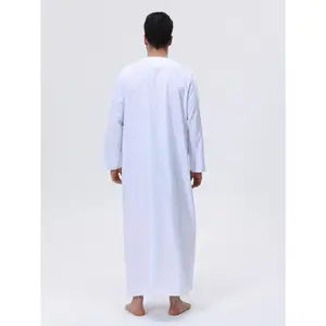 2025 Hot Newest Soft Non-Pilling Material High-End Arab Men's Robe, Moroccan Fashion Long Sleeve Round Neck with Patch Design Prayer Gown for Elegant Muslim Attire - Machine Washable All Seasons Suitable Ramadan & Official Occasions Religious Clothing |