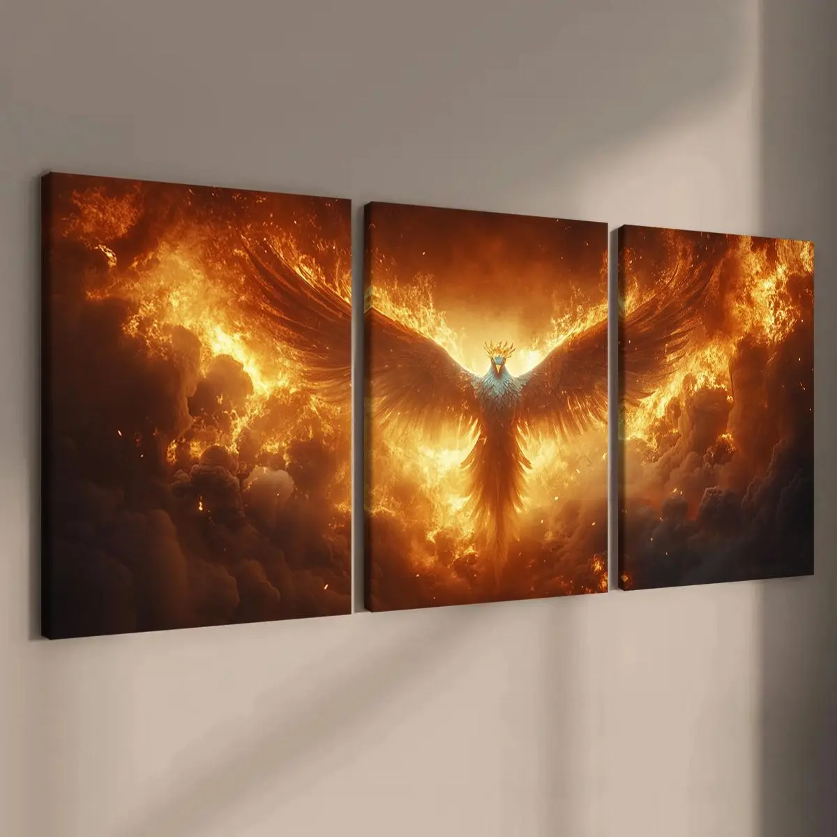Wooden Framed God Beast Themed Artistic Canvas Painting, 3 Counts/set Phoenix Pattern Decorative Wall Art, Modern Art Aesthetic Wall Decor for Home Living Room Bedroom Office, Canvas Prints, Art Wall Decoration
