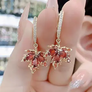 Popular Fashionable Retro Style Leaf Earrings for Women, Red Maple Leaf Earrings