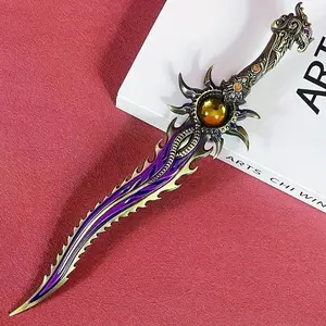 11inch 28cm Metal Purple Katana Action Figure Small Sword Ainme Sabre Figurine Mini Ninja Knife Iron Blade Real Size Japanese Katana Damascus Sword Original Samurai Sabre Toy Gift