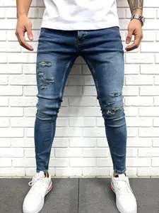 Men's New Denim Jeans Korean Trendy Slim Fit Motorcycle Ripped Tight Fashion Versatile Skinny Jeans, Casual All Seasons